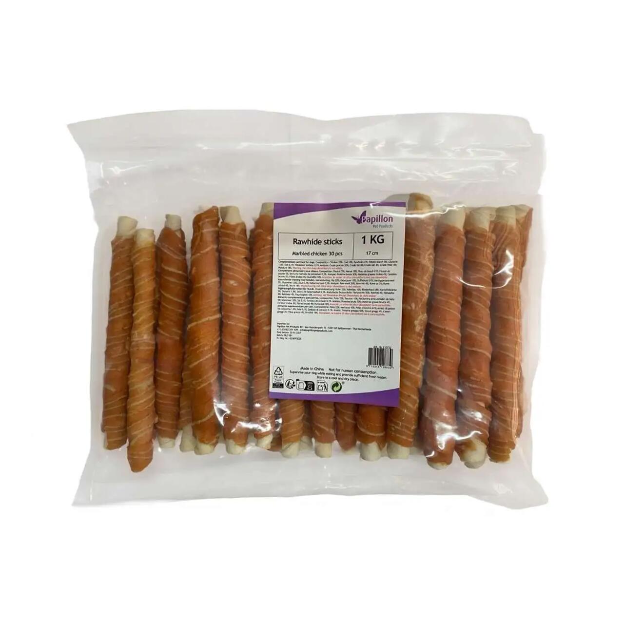 Recompense Pentru Caini Baton Alb Piele Rasucit Cu Pui 17cm 1Kg