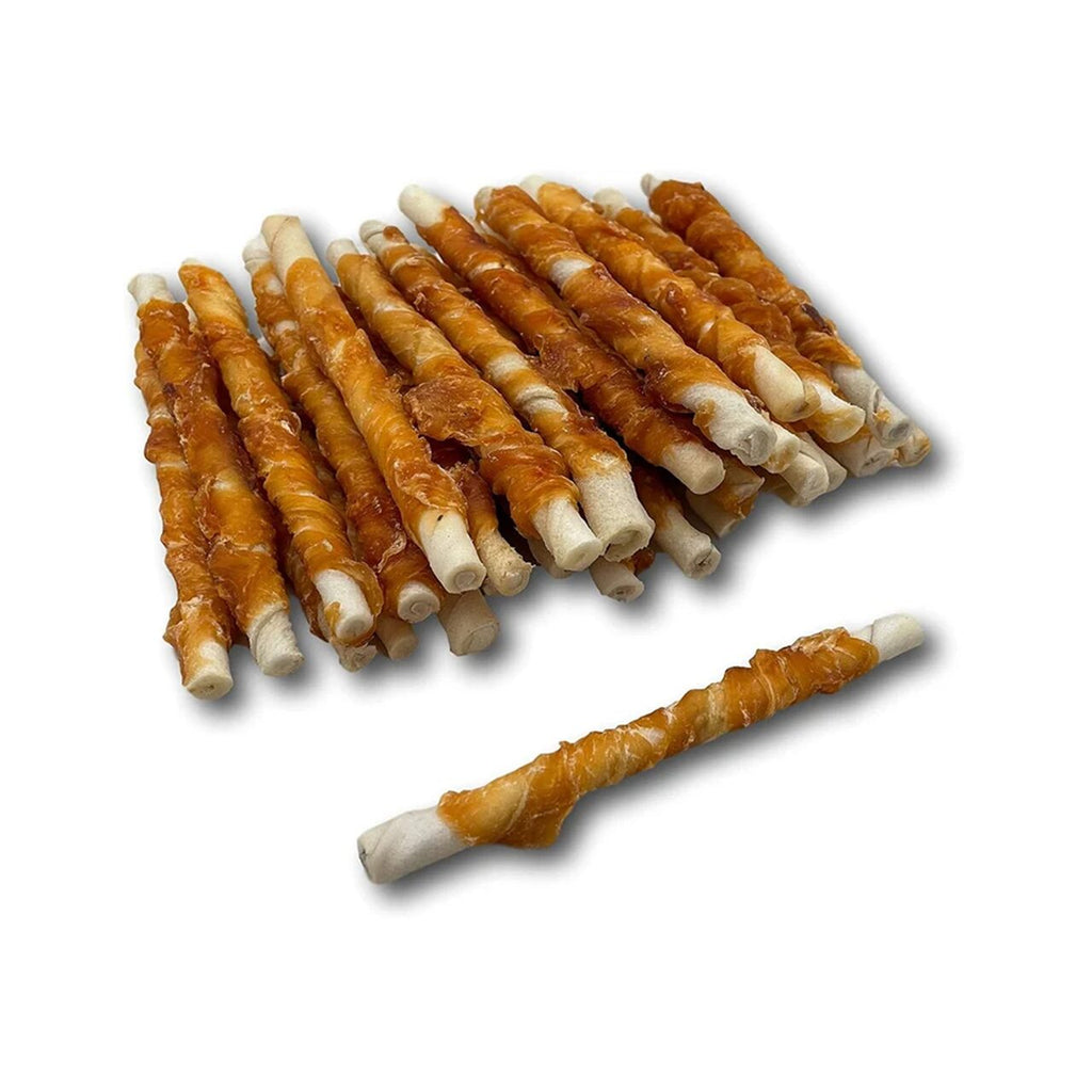 Recompense Pentru Caini Baton Alb Piele Rasucit Cu Pui 17cm 1Kg