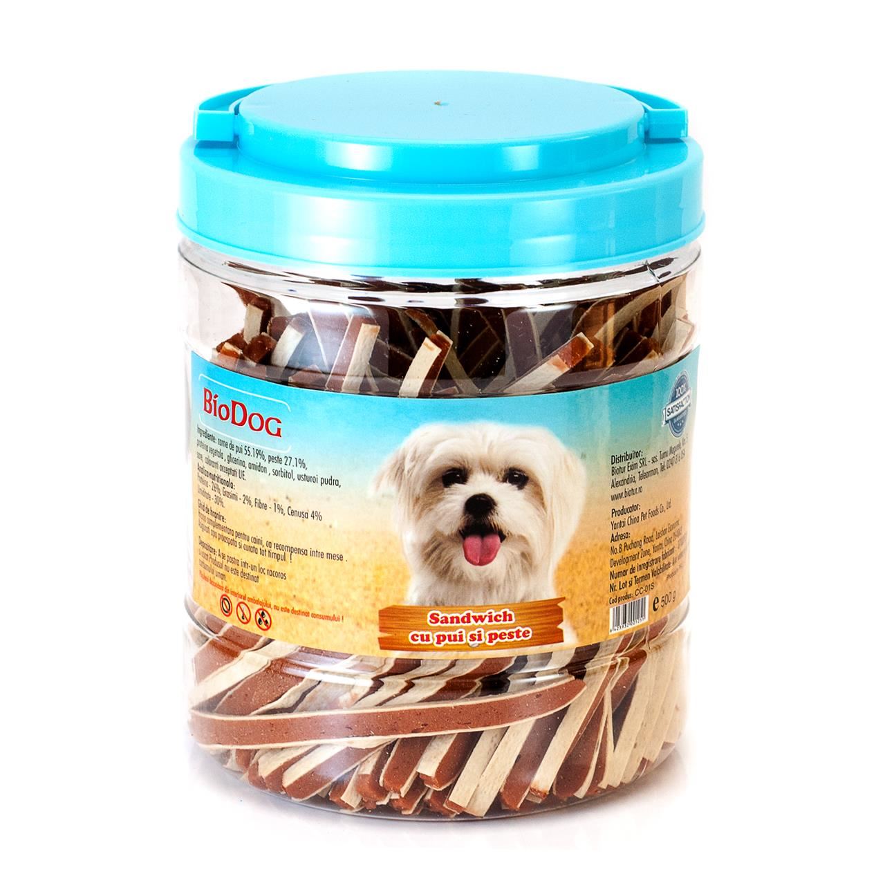 Recompense Pentru Caini Biodog Sandwich Cu Pui Si Peste 500g